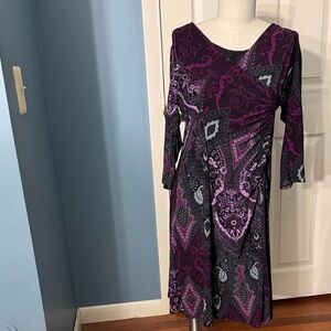 Evan Picone Purple and Black 3/4 Length Sleeve Dress